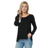 Black Full Back Long Sleeves Pocket Design Top for Women at itspleaZure